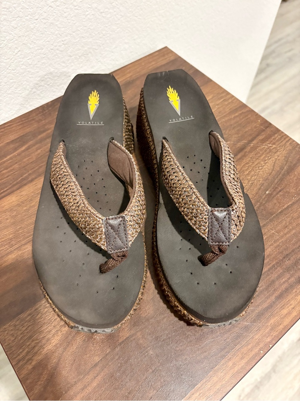 Volatile Brown Woven Platform Thong Sandals